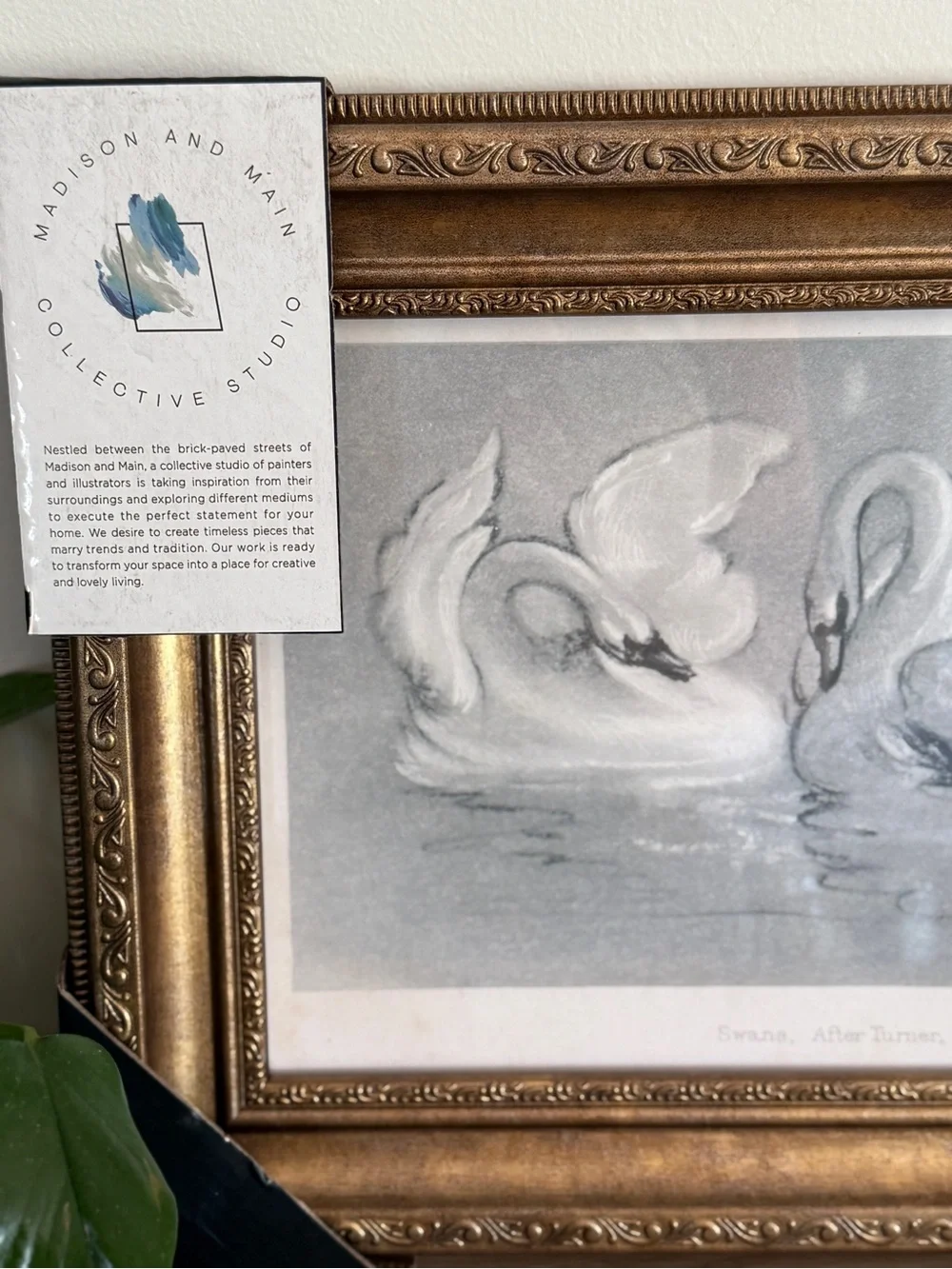 Vintage Style Swan Print Framed Wall Art Bronze Ornate Frame Romantic